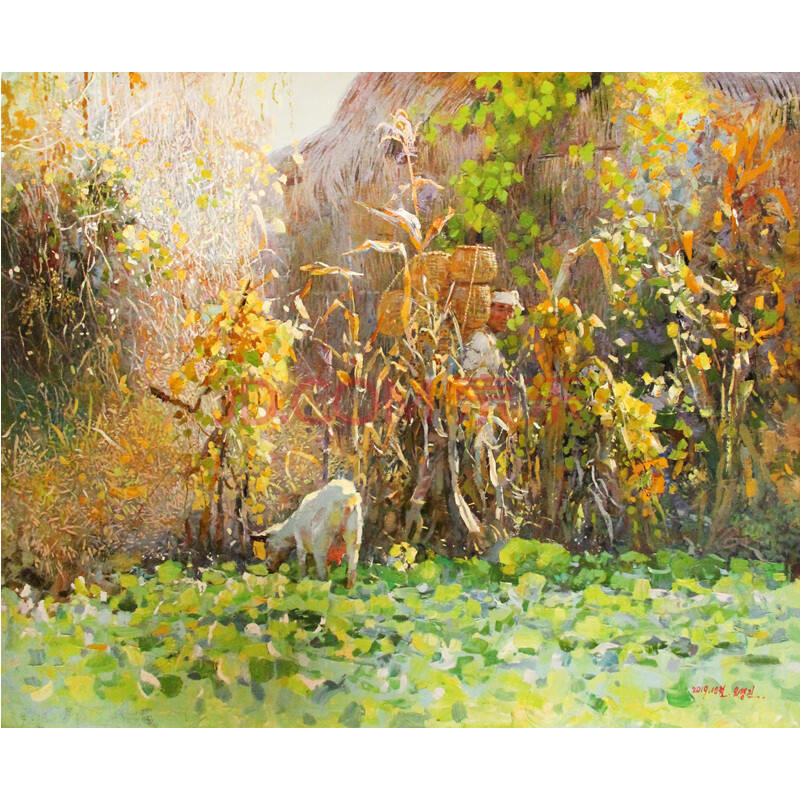 朝鲜一级画家 吴明镇《田间》195 精品油画