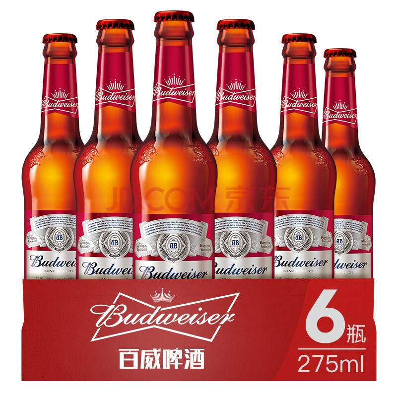 百威(budweiser)美式經典拉格黃啤酒275ml*24瓶裝整箱裝 百威275ml*6