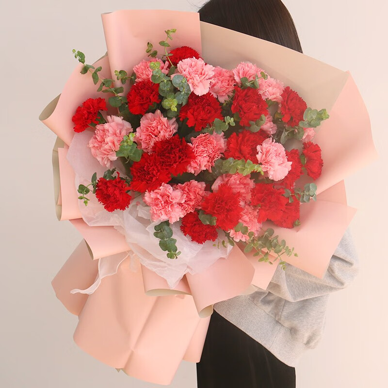 莱一刻 鲜花速递康乃馨玫瑰百合混搭花束礼盒送妈妈长辈生日纪念日