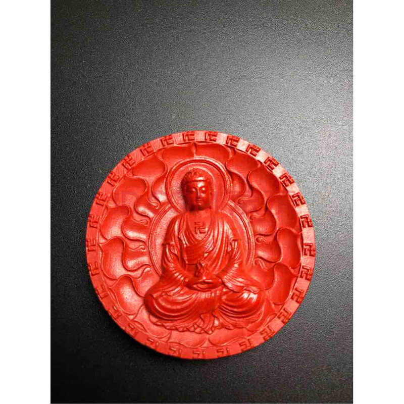 天赐良玉 天然灵丹朱砂雕刻大日如来佛祖挂件