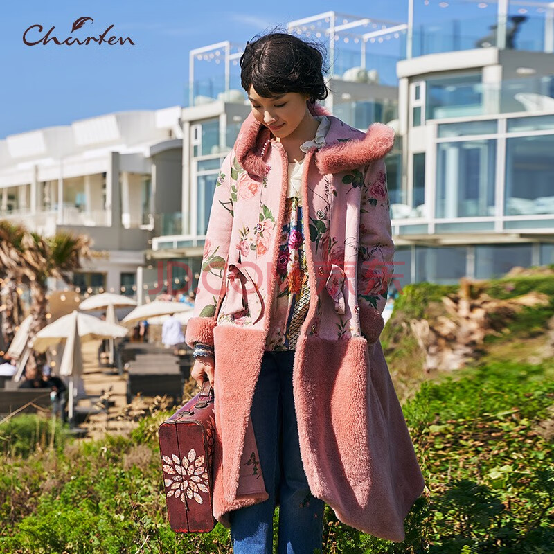 charfen朝峰冬季拼接羊毛女士宽松大衣中长款cf95d115-115m 花开蜜意