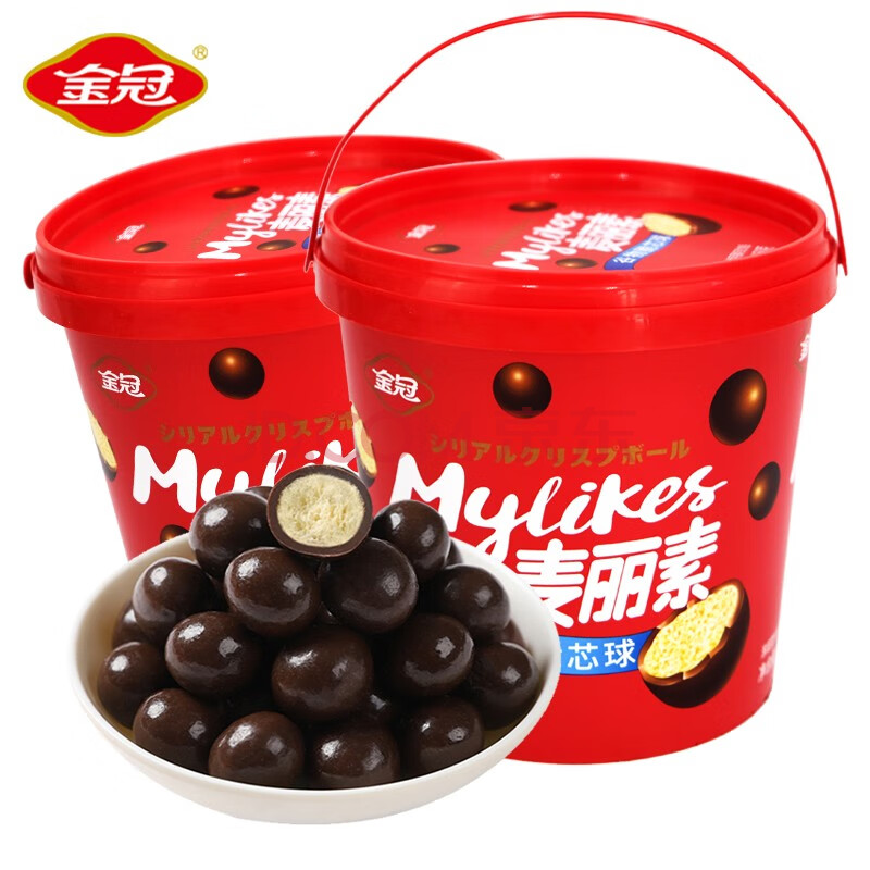 金冠 麦丽素桶装150g麦芽脆心巧克力豆怀旧小零食新年糖果年货送儿童