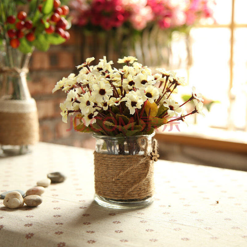 仿真花套装客厅餐桌假花摆件绢花塑料花工艺品摆设绿植物小盆景 白色