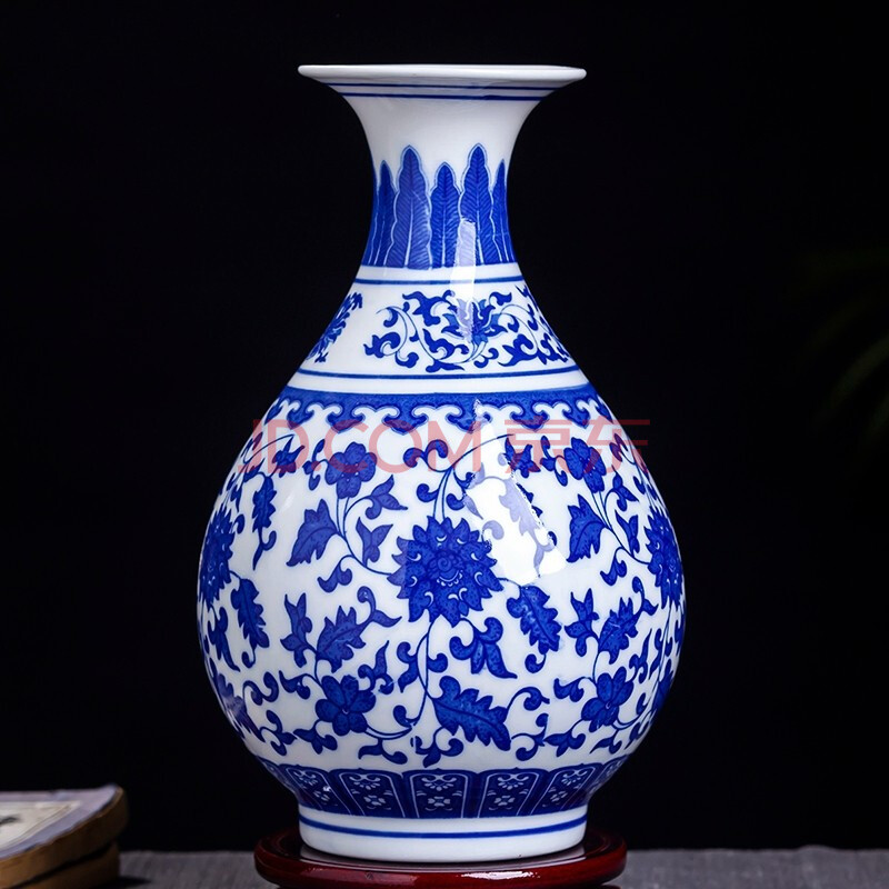 华贺 景德镇陶瓷花瓶客厅摆件小号仿古青花瓷瓶中式家居电视柜装饰