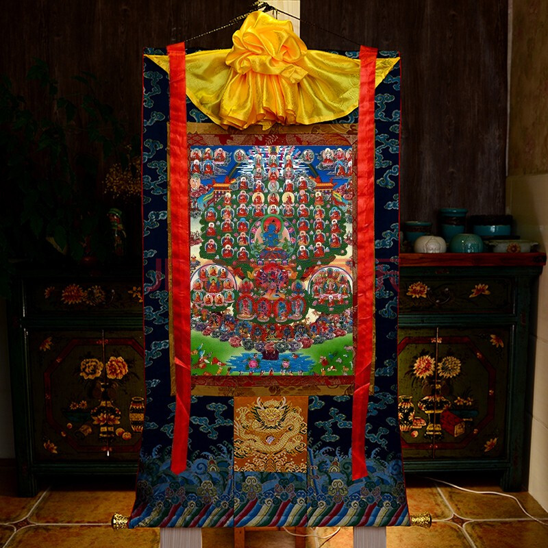 藏式手工装裱密宗供奉祖师挂画 客厅玄关装饰壁画 噶玛噶举皈依境b款