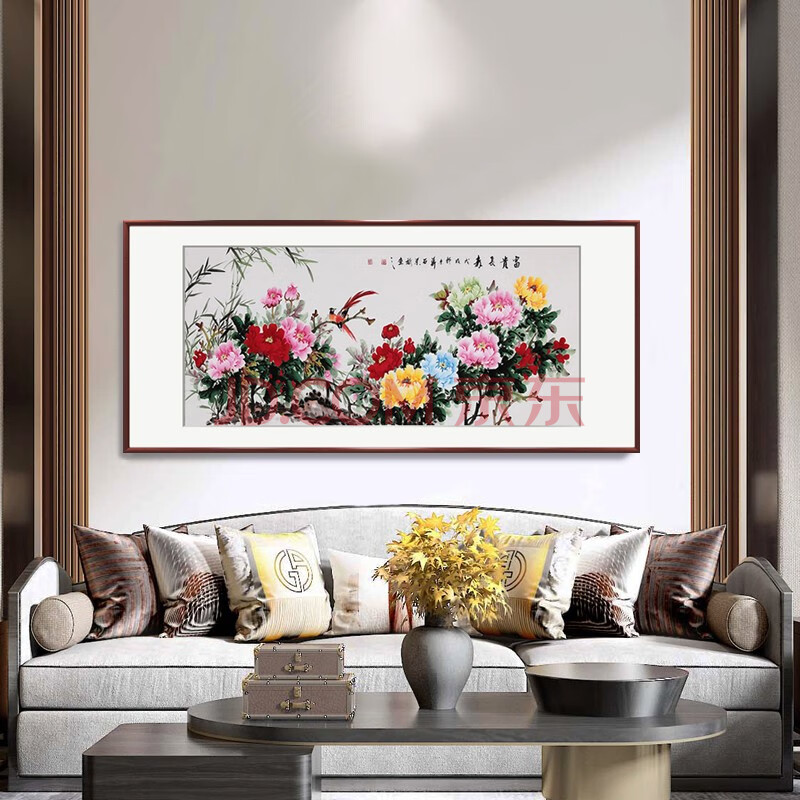 客厅装饰画沙发背景墙壁画卧室墙面挂画 图10 150*70cm红木色实木框