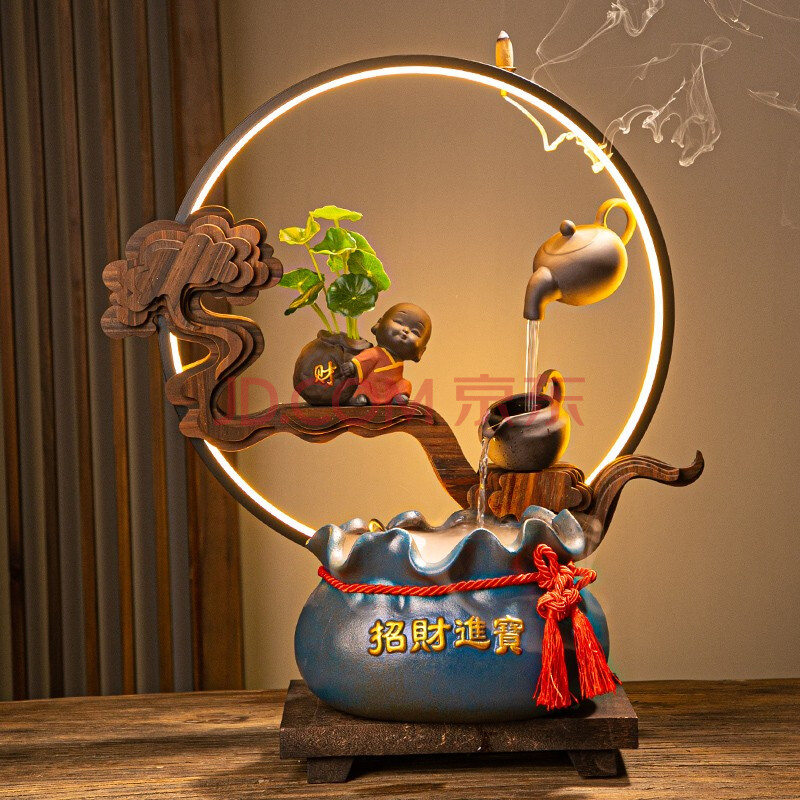 唐音 禅意办公室桌面摆件创意招财进宝风水轮送领导客厅玄关倒流香流