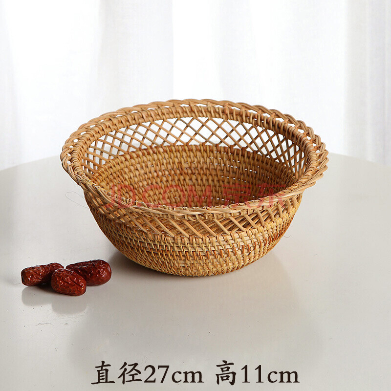 竹子编织托盘 藤编果盘果篮家用水果篮收纳筐纯手工竹编干果盘馒头筐