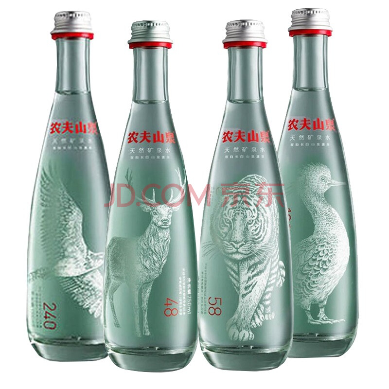 農夫山泉玻璃瓶高端天然礦泉水 350ml*4瓶(含氣動物全套圖案)