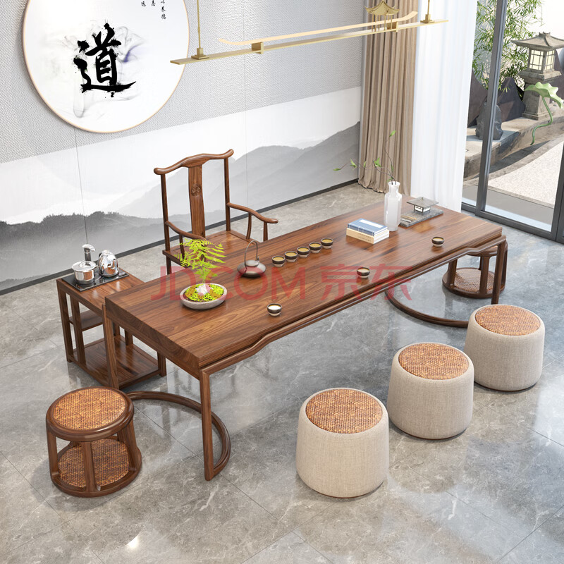 创行新中式实木茶桌椅组合客厅泡茶台禅意茶室家用胡桃木功夫定制茶几