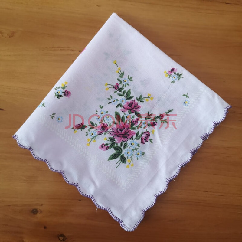 牙边小花小手帕碎花月牙边女士儿童汗巾老人随身手绢怀旧 牡丹花紫色