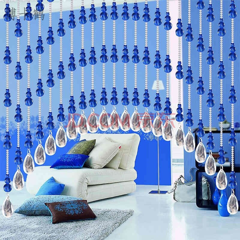 珠帘门帘玄关过道卫生间卧室风水葫芦隔断帘客厅挂帘子免打孔 中蓝色