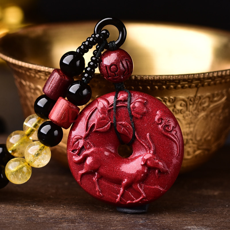 2021本命年平安扣挂件朱砂生肖牛吊坠属龙狗马虎钥匙扣男女 属羊吊坠