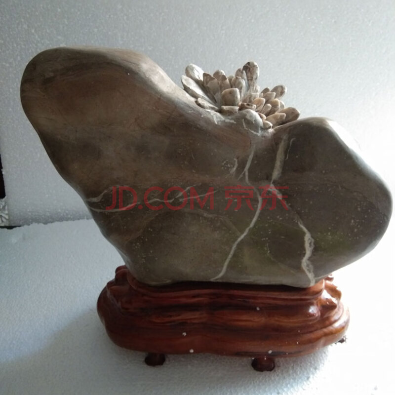  菊花石一个 精品大花彩色原石，总高45厘米，宽48厘米，花直径27厘米 带实木底座