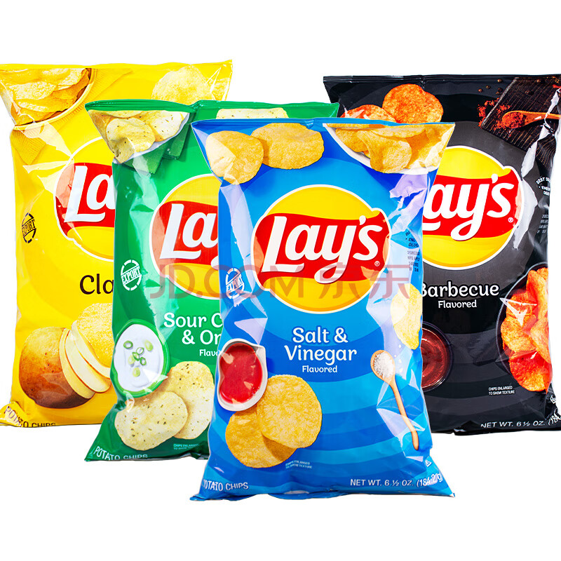 美国进口lays原味烧烤味醋盐味酸奶油洋葱味薯片零食 184g 原味184.2g
