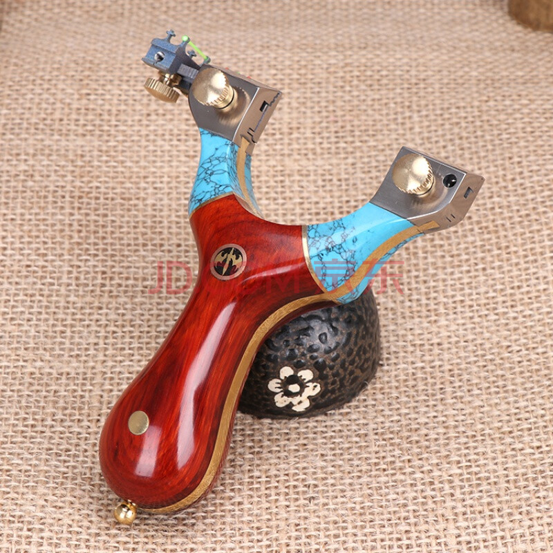 崛适扁皮弹弓架快压按压精准实木小叶紫檀黄铜反曲瞄点钛合金贴片免绑