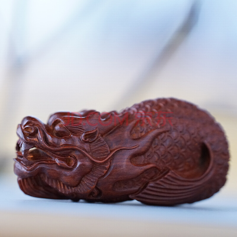 小叶紫檀手把件文玩木雕龙鱼车摆件红木钥匙扣挂件男士把玩件