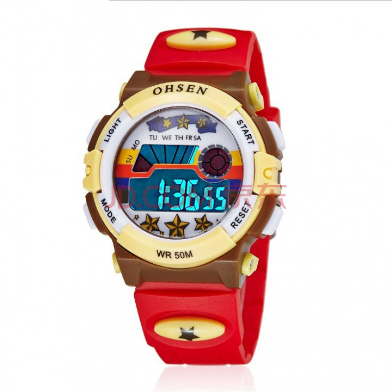 儿童手表男孩夜光闹钟数字式 小学生卡通动漫生活防水女孩表机械表 红