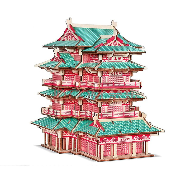 diy木质建筑拼装模型手工积木拼装模型木头拼装插仿真拼插玩具 滕王阁