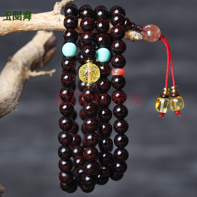 玉之舞 天然印度小叶紫檀手串 佛珠108颗满金星手链 盘玩紫檀项链礼物