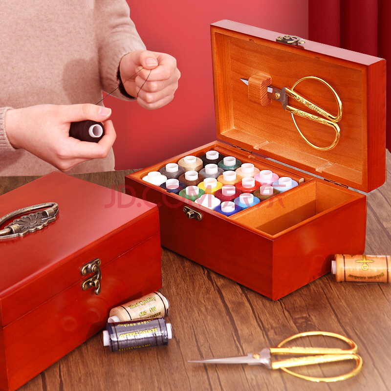 实木复古结婚陪嫁妆缝纫工具实用收纳包送妈妈奶奶 实木复古针线盒