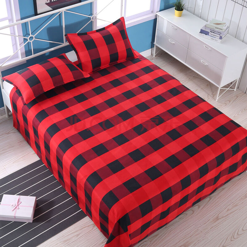 斜纹】磨毛床单加厚肤双人单人炕单件四季老粗布学生宿舍枕套 红格子
