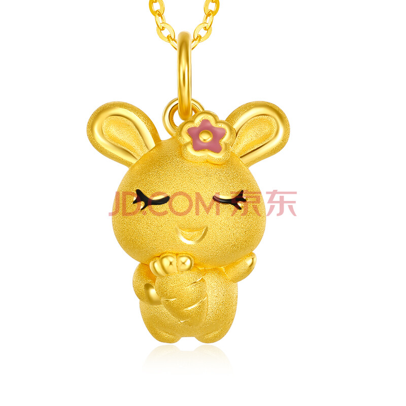 曼舒爱999足金兔子黄金吊坠女纯金本命年十二生肖可爱萌兔挂坠锁骨链