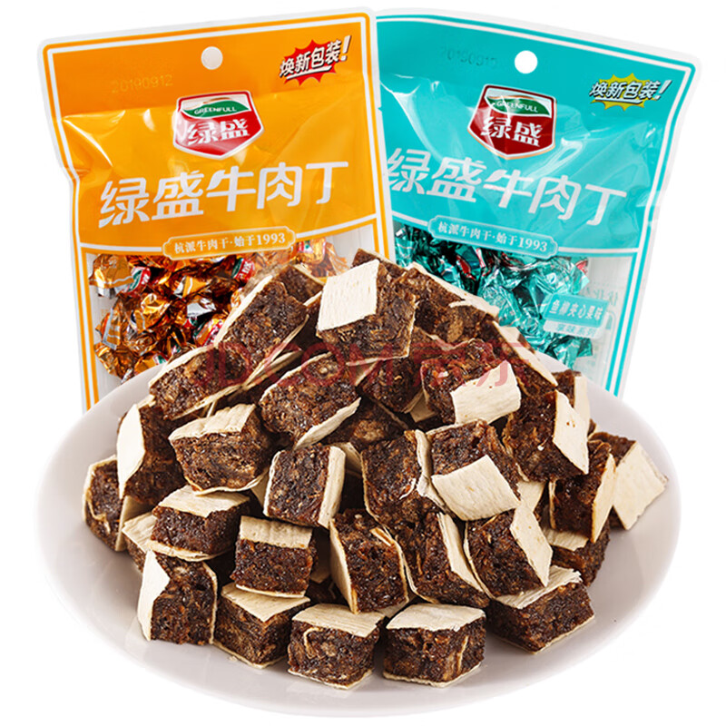 绿盛牛肉丁40g4袋果味芝麻味青豆味鱼柳夹心牛肉粒休闲零食小吃2口味