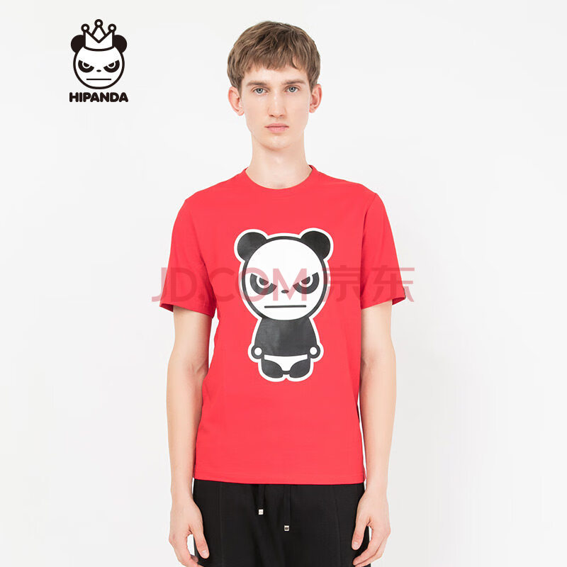 hipanda你好熊猫设计潮牌男款经典熊猫基本t恤休闲短袖胶印工艺设计