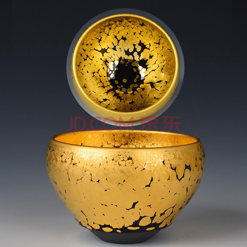 萧家名师手工金油滴建盏主人杯铁胎黄金盏天目盏鎏金陶瓷金盏茶杯 俞
