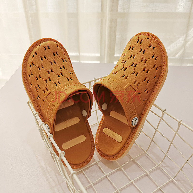 越南橡胶底男凉鞋橡胶拖鞋硅胶两用鞋时尚户外沙滩防洞洞鞋 姜黄色 36