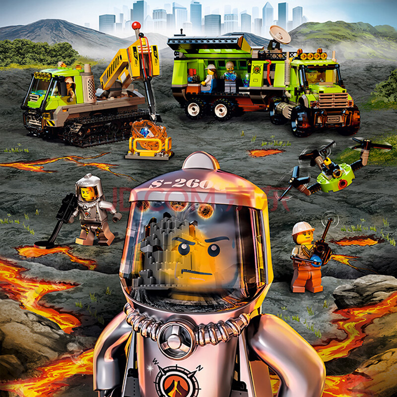 仔场景小人偶积木益智拼插装玩具生日礼物 兼容乐高60124火山探险基地