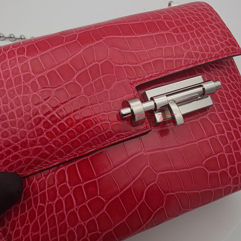 标的30 hermes爱马仕 i 手枪包 鳄鱼皮银扣链条包 女款