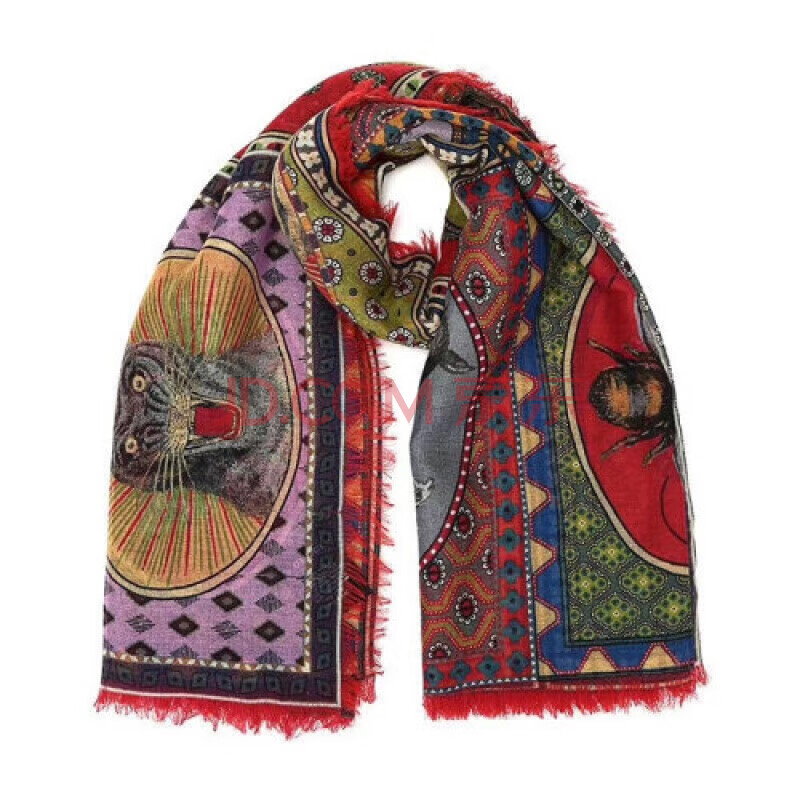 gucci/古驰动物园系列图案格子羊毛桑蚕丝男女通用围巾4764913g167 bi