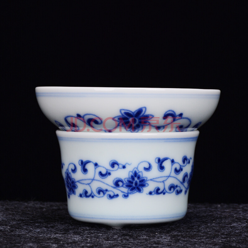 京隆堂 陶瓷茶漏青花瓷梅花茶具配件 茶滤手工过滤器 茶漏网茶漏架