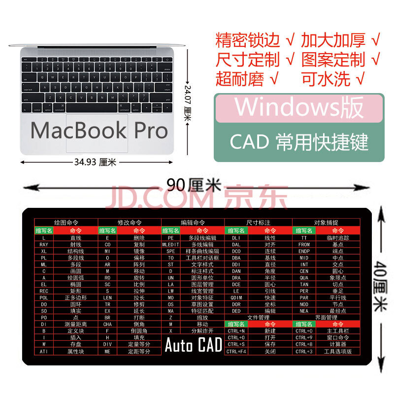 適用於macos蘋果win常用快捷鍵電腦桌墊鍵盤pscadpptexcel加厚鼠標墊