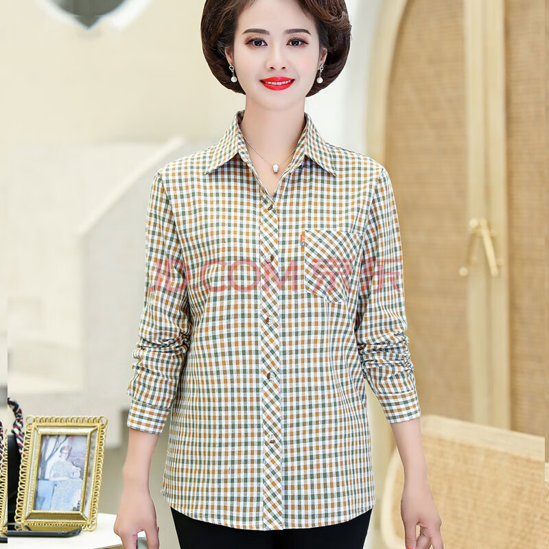 【特价捡漏】中老年纯棉衬衫女长袖春秋全棉格子衬衣中年妈妈秋装大码