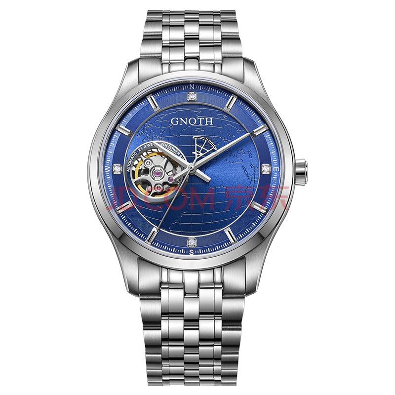 格诺(gnoth)手表男士时尚商务休闲自动机械表镂空防水男表 兰面