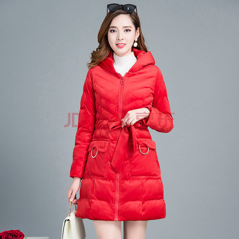 冬季金丝绒棉服女中长款年新款潮秋冬棉衣棉袄加厚外套冬s10 大红色 m