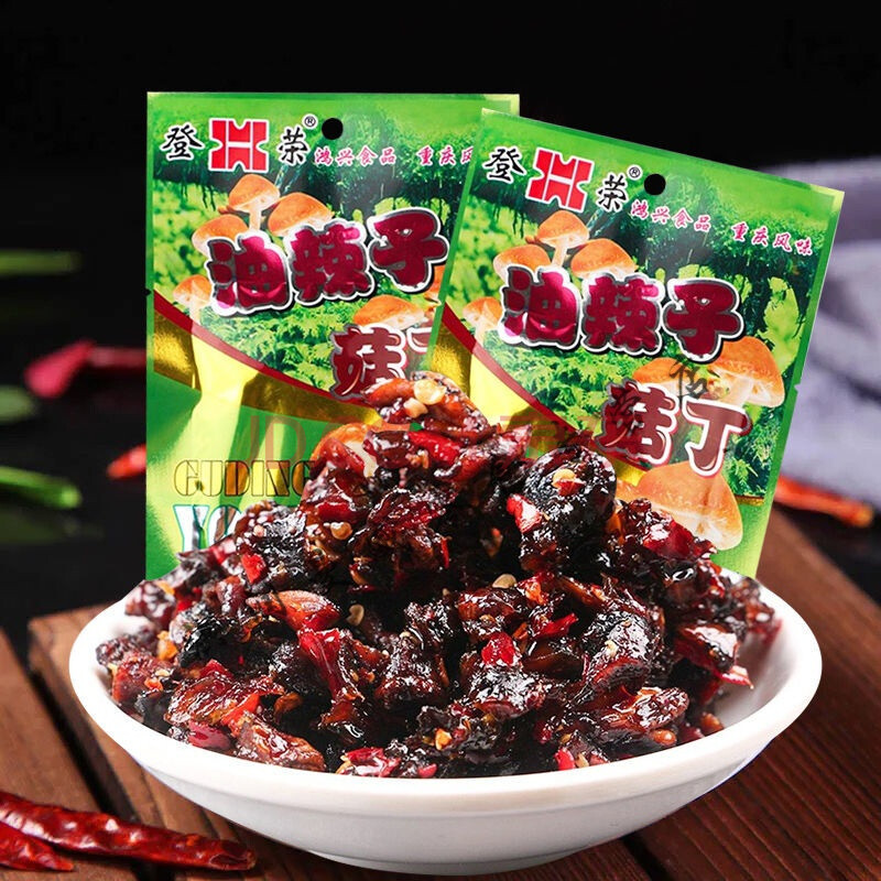 油辣子菇丁辣条麻辣素食菌菇类小零食重庆风味香辣休闲辣小吃 油泼