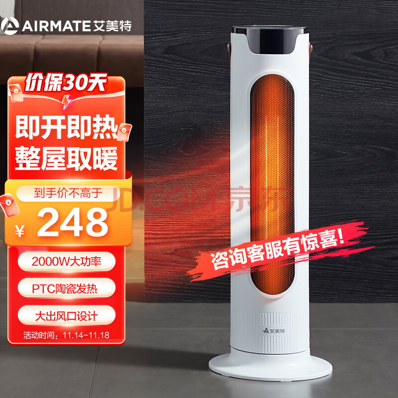 艾美特（Airmate）取暖器/电暖器/家用电暖气/办公室暖风机 60厘米高塔式立式摇头热风机WP20-X3