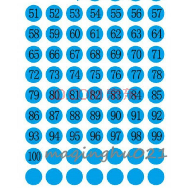 1到100数字 一枚直径1厘米 号码顺序粘纸多色可选带数字粘性贴纸 蓝色