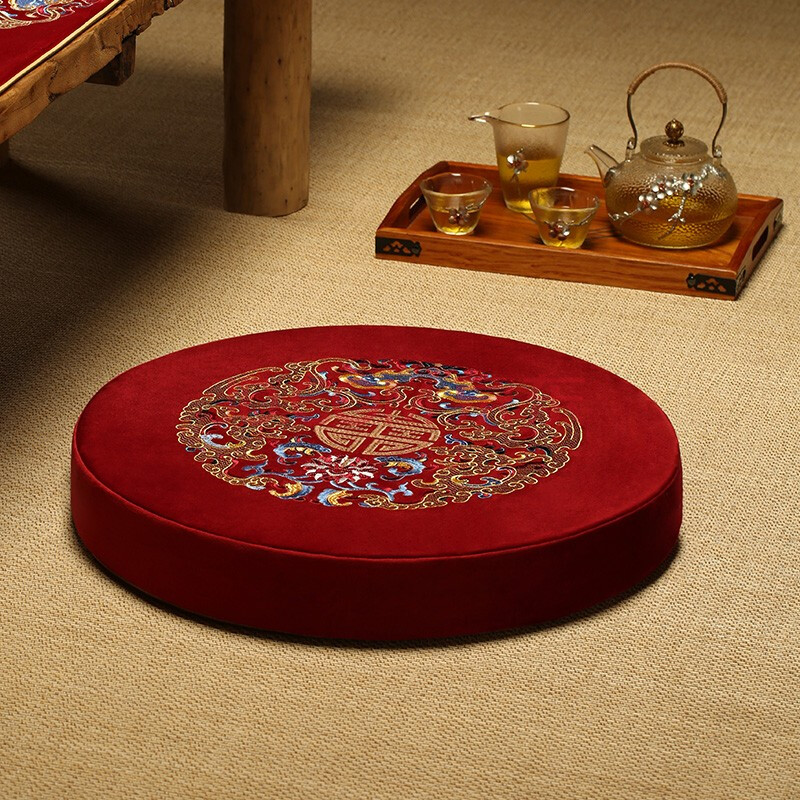 垫刺绣飘窗垫子加厚拜佛垫跪垫拜垫家用可拆洗坐墩 吉祥绒布蒲团垫