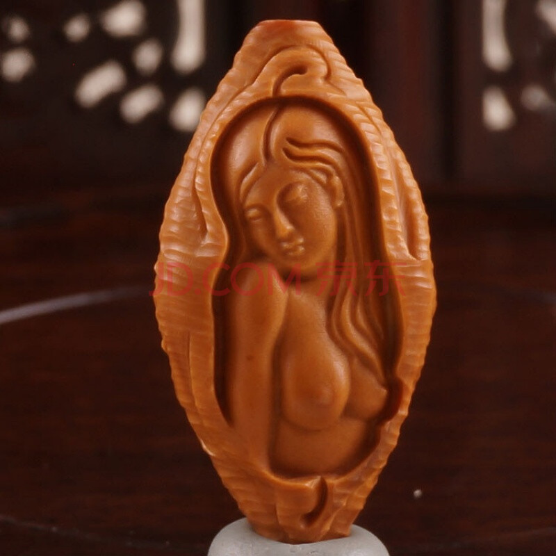 葵影(kuiying)橄榄核雕刻橄榄胡荷叶美女美少女单籽颗单粒单子手机链