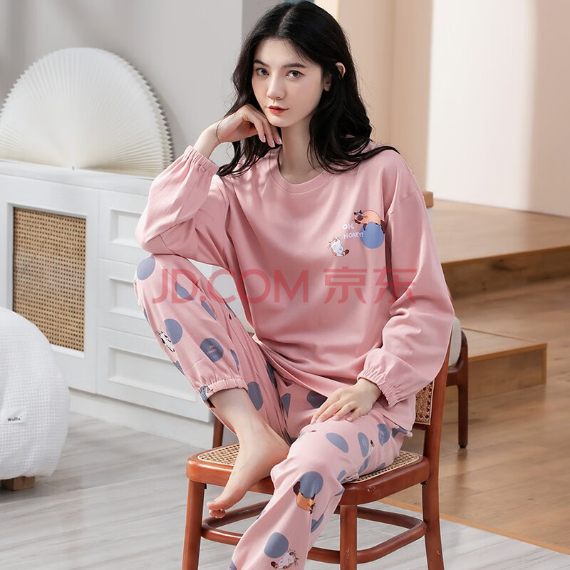 fiarady/花丛丽影棉质睡衣女士圆领长袖长裤2021年秋冬新款家居服 ys