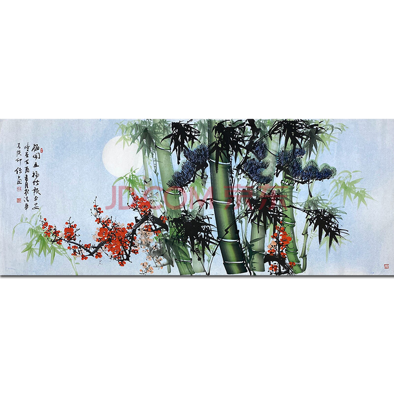 韦仲传 《梅开五福,竹报平安》系列作品 画芯 180x68cm