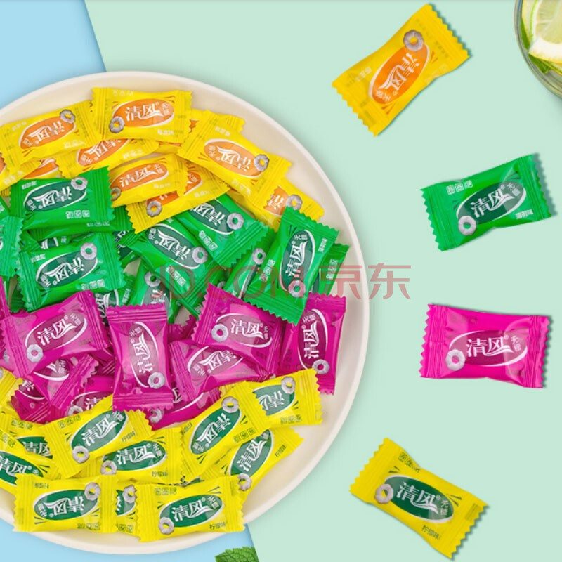 清风薄荷糖500g多口味可选圈圈招待清口糖糖有个圈喜糖糖果 柠檬味