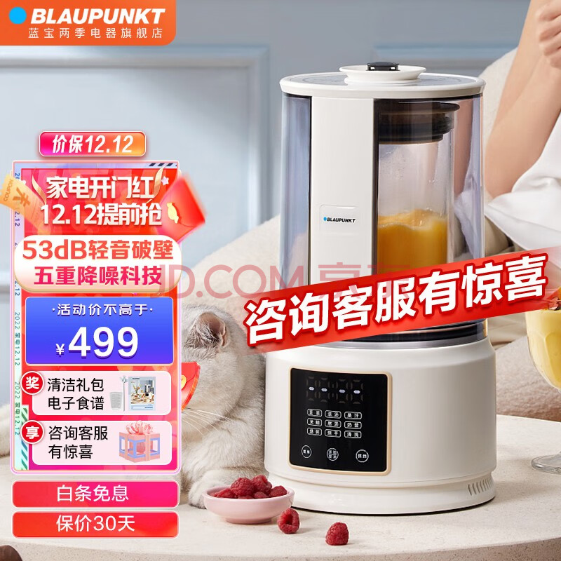 蓝宝（BLAUPUNKT） 静轻音破壁机家用豆浆机加热全自动榨汁机果汁机搅拌机辅食机早餐机02破壁机 低音破壁机-英伦格调白,蓝宝（BLAUPUNKT） 静轻音破壁机家用豆浆机加热全自动榨汁机果汁机搅拌机辅食机早餐机02破壁机 低音破壁机-英伦格调白,第1张