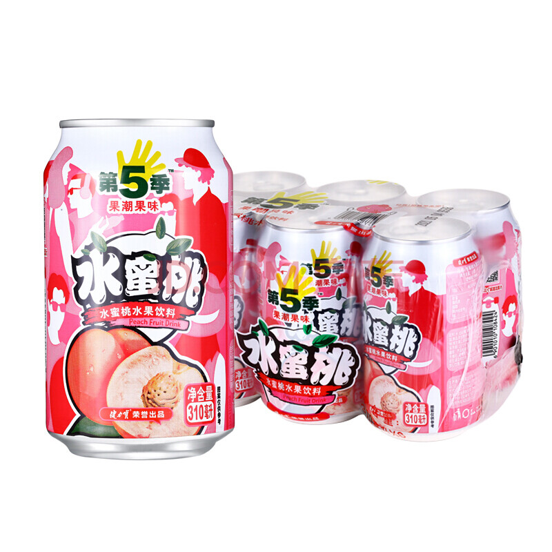 健力宝老品牌怀旧饮料 第五季第5季水蜜桃味料310ml 310ml*6罐