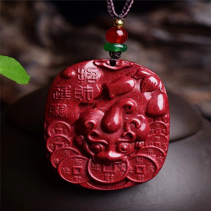 朱砂貔貅吊坠男项链女本命年转运皮丘钥匙扣挂件情侣貔恘饰品 41*32*